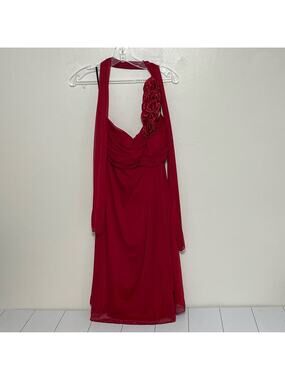 Eureka One Shoulder Cocktail Dress Red Rosette XL Scarf